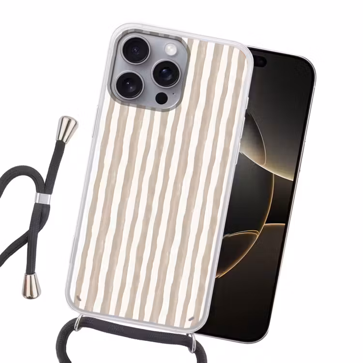 Minimalistisch - Strepen - Beige Hoesje iPhone 16 Pro Max met koord klein 804 -sfeer1