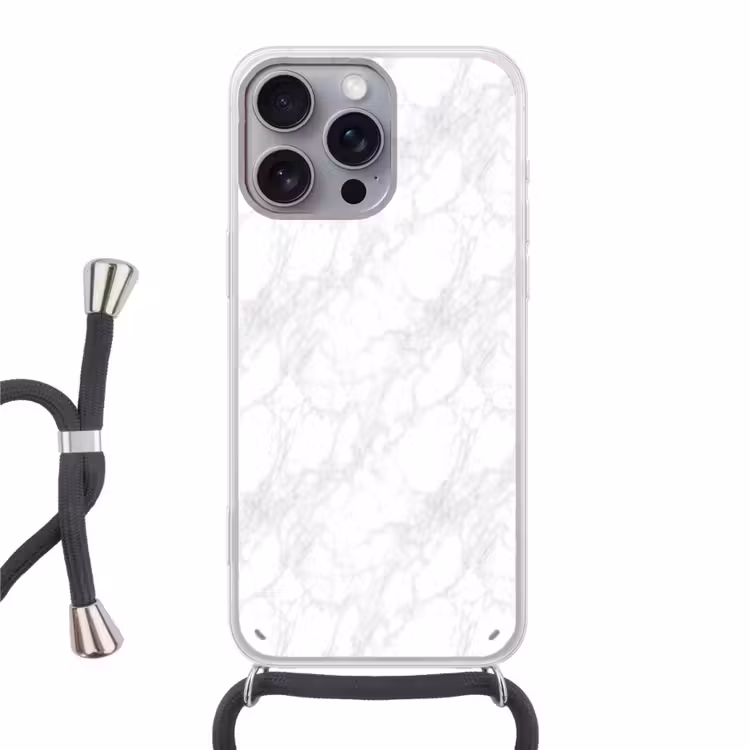 Minimalistisch - Wit - Grijze aders Hoesje iPhone 16 Pro Max met koord klein 804 -3d
