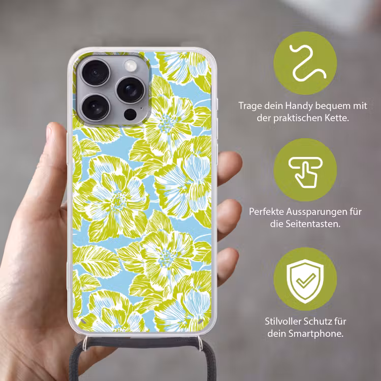 Modern - Bloemen - Groen Hoesje iPhone 16 Pro Max met koord klein 804 -sfeer2_DE