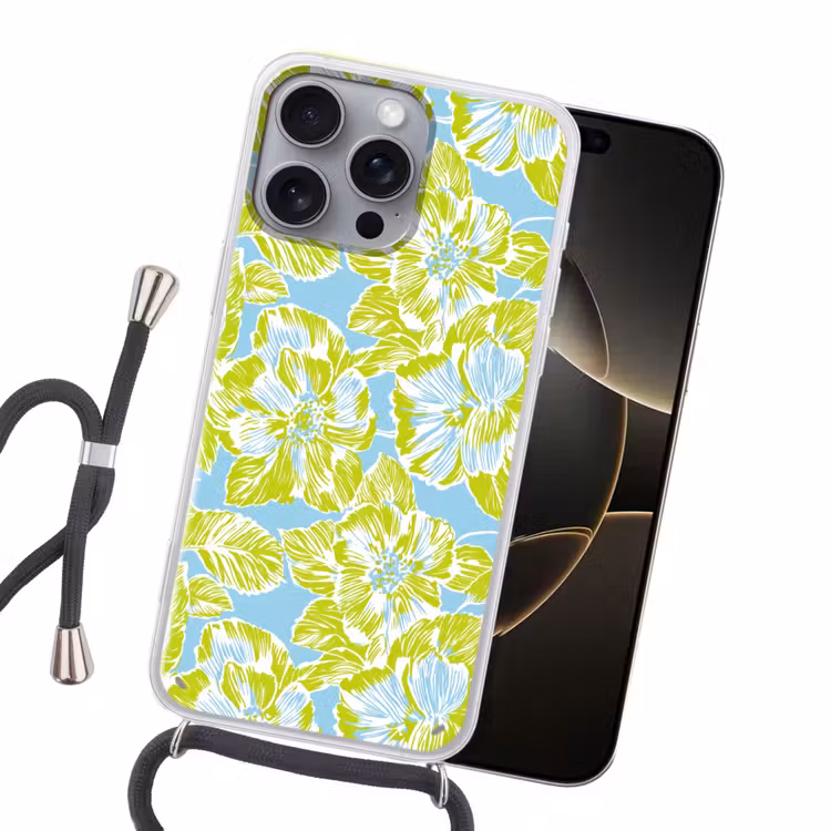 Modern - Bloemen - Groen Hoesje iPhone 16 Pro Max met koord klein 804 -sfeer1