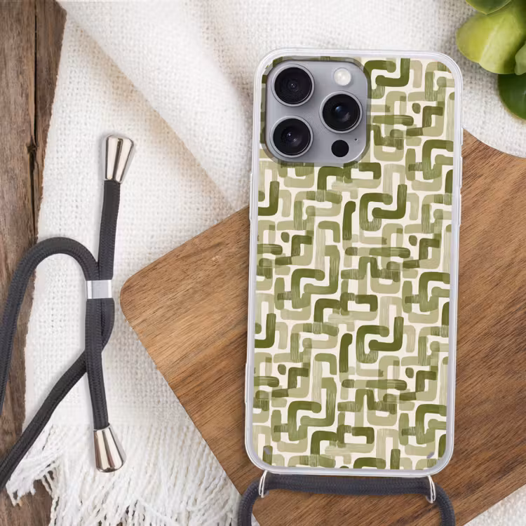 Modern - Grafisch - Groen Hoesje iPhone 16 Pro Max met koord klein 804 -sfeer4