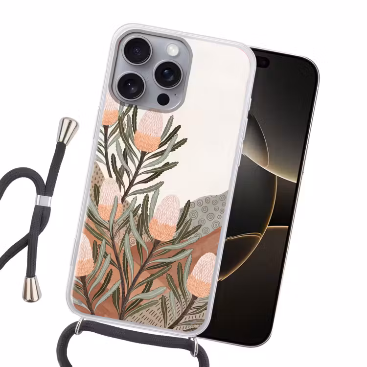 Modern - Heuvels - Terracotta Hoesje iPhone 16 Pro Max met koord klein -sfeer1