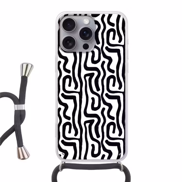 Modern - Lijnen - Zwart Hoesje iPhone 16 Pro Max met koord klein 804 -3d