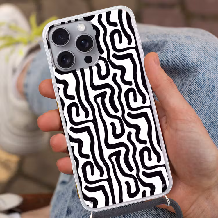 Modern - Lijnen - Zwart Hoesje iPhone 16 Pro Max met koord klein 804 -sfeer3