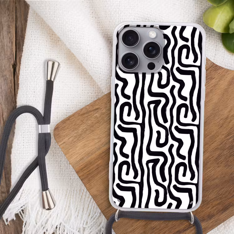 Modern - Lijnen - Zwart Hoesje iPhone 16 Pro Max met koord klein 804 -sfeer4