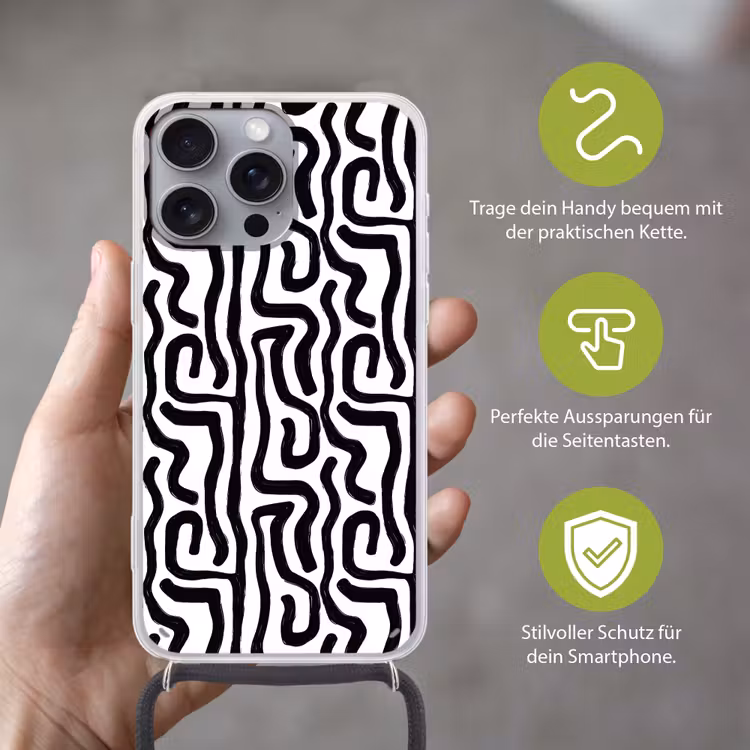 Modern - Lijnen - Zwart Hoesje iPhone 16 Pro Max met koord klein 804 -sfeer2_DE