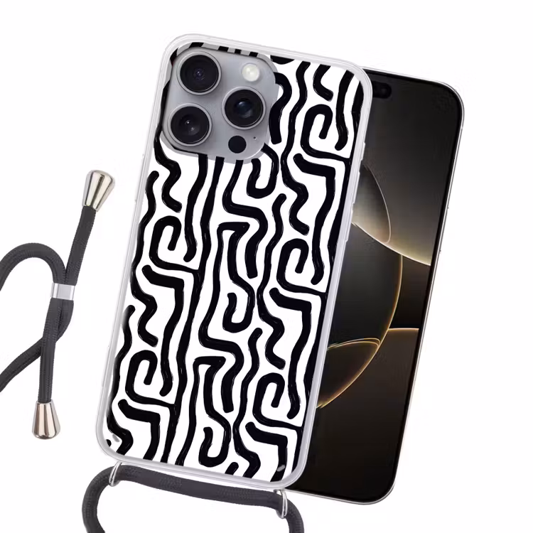 Modern - Lijnen - Zwart Hoesje iPhone 16 Pro Max met koord klein 804 -sfeer1