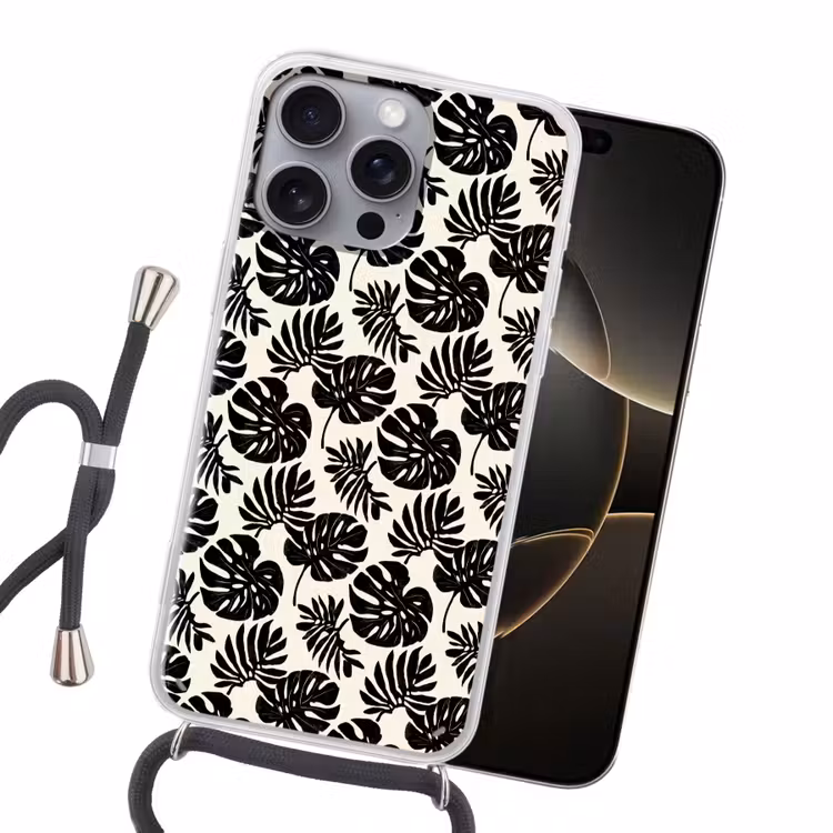 Modern - Monstera - Zwart Hoesje iPhone 16 Pro Max met koord klein 804 -sfeer1