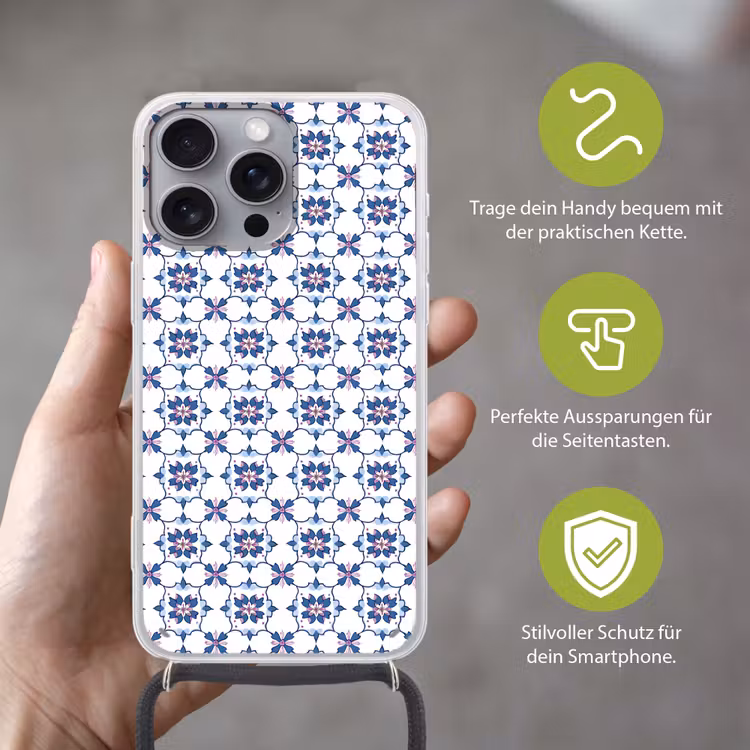 Modern - Patroon - Blauw - Roze Hoesje iPhone 16 Pro Max met koord klein 804 -sfeer2_DE