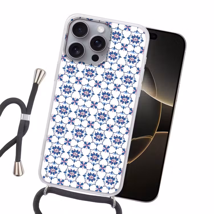 Modern - Patroon - Blauw - Roze Hoesje iPhone 16 Pro Max met koord klein 804 -sfeer1