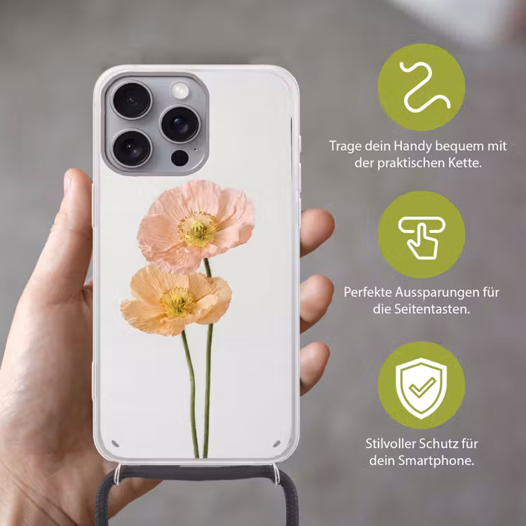 Papavers - Botanisch - Roze Hoesje iPhone 16 Pro Max met koord klein -sfeer2_DE