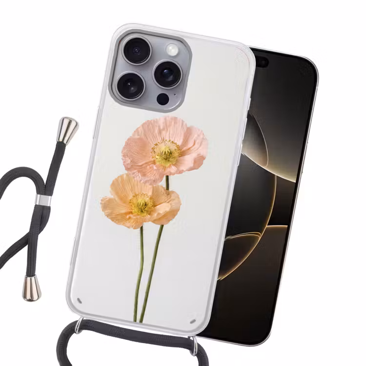 Papavers - Botanisch - Roze Hoesje iPhone 16 Pro Max met koord klein -sfeer1