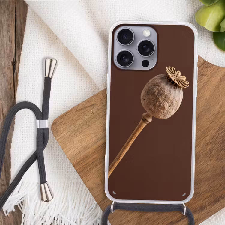 Papaverbol - Droogbloem - Bruin - Minimalistisch Hoesje iPhone 16 Pro Max met koord klein -sfeer4