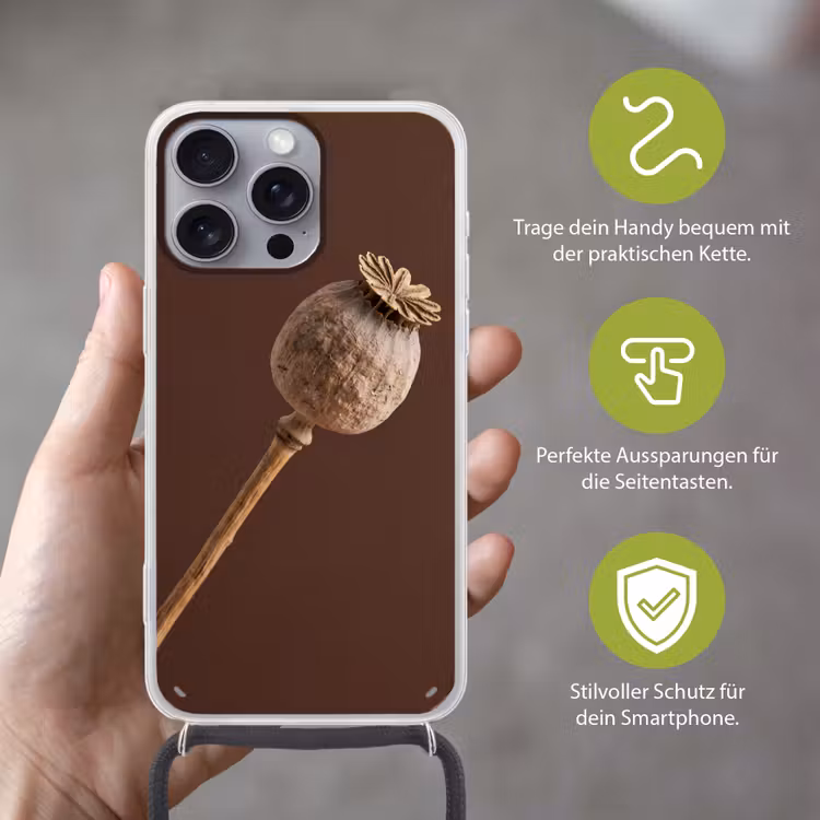 Papaverbol - Droogbloem - Bruin - Minimalistisch Hoesje iPhone 16 Pro Max met koord klein -sfeer2_DE
