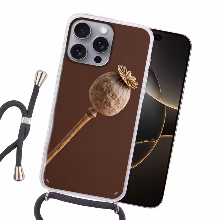 Papaverbol - Droogbloem - Bruin - Minimalistisch Hoesje iPhone 16 Pro Max met koord klein -sfeer1