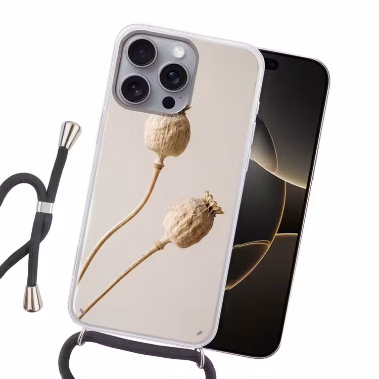 Papaverbollen - Droogbloemen - Minimalistisch - Beige - Rustig Hoesje iPhone 16 Pro Max met koord klein -sfeer1