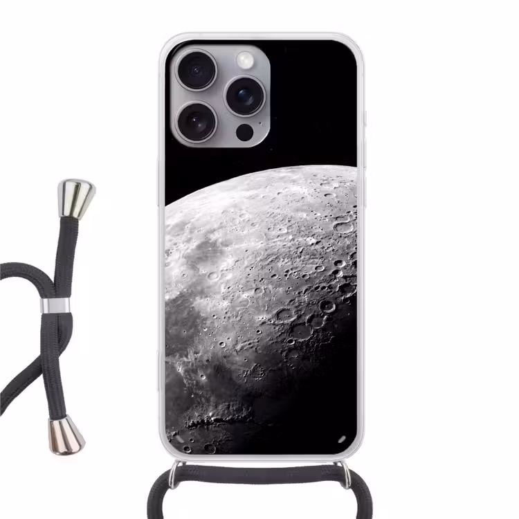 Handyhülle mit Band - Mond – Krater – Weltraum - Maan - Kraters - Ruimte Hoesje iPhone 16 Pro Max met koord klein