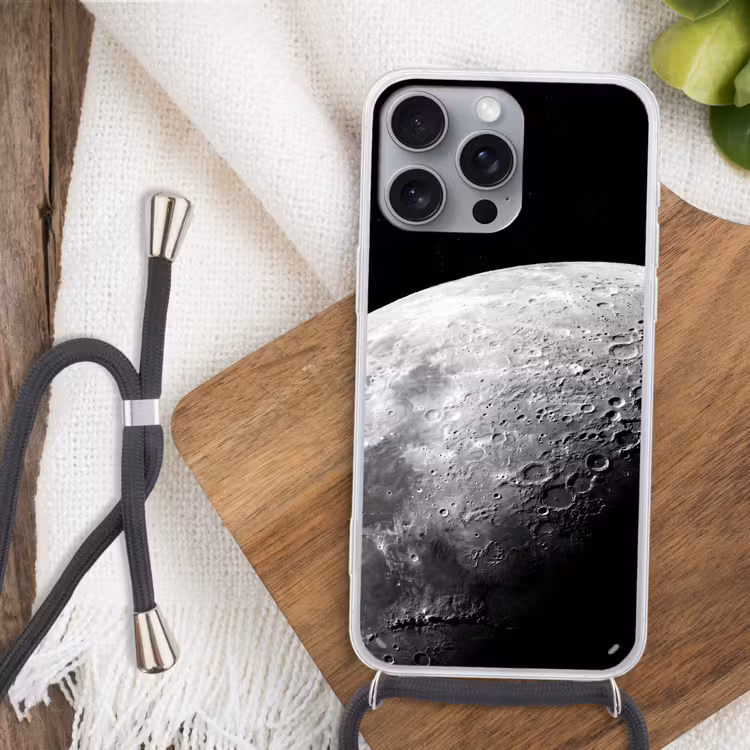 Handyhülle mit Band - Mond – Krater – Weltraum - Maan - Kraters - Ruimte Hoesje iPhone 16 Pro Max met koord klein