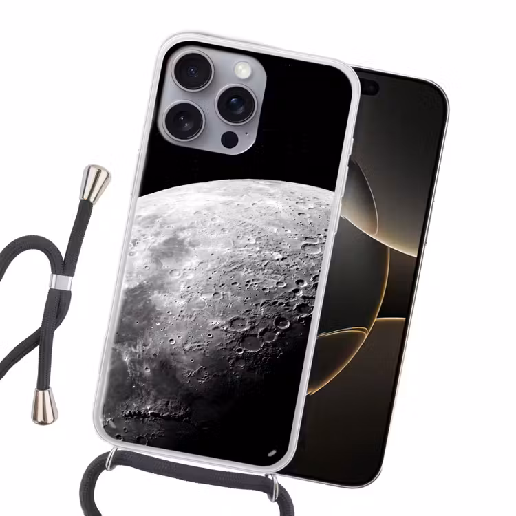 Handyhülle mit Band - Mond – Krater – Weltraum - Maan - Kraters - Ruimte Hoesje iPhone 16 Pro Max met koord klein