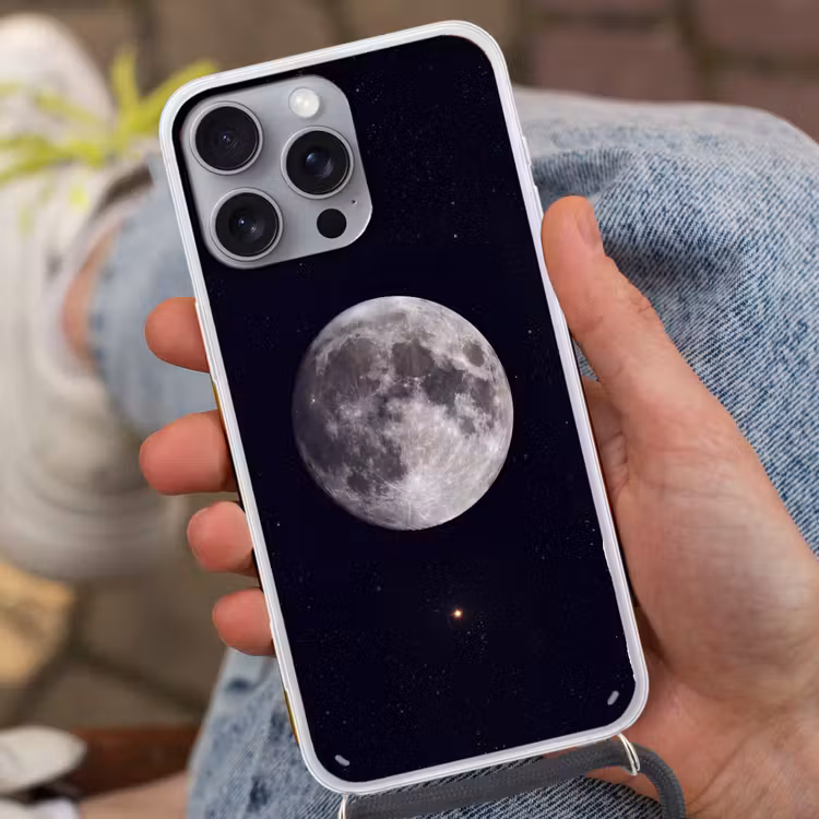 Handyhülle mit Band - Mond – Sterne – Weltraum - Maan - Sterren - Ruimte Hoesje iPhone 16 Pro Max met koord klein