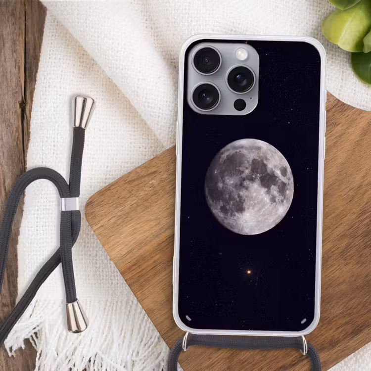 Handyhülle mit Band - Mond – Sterne – Weltraum - Maan - Sterren - Ruimte Hoesje iPhone 16 Pro Max met koord klein