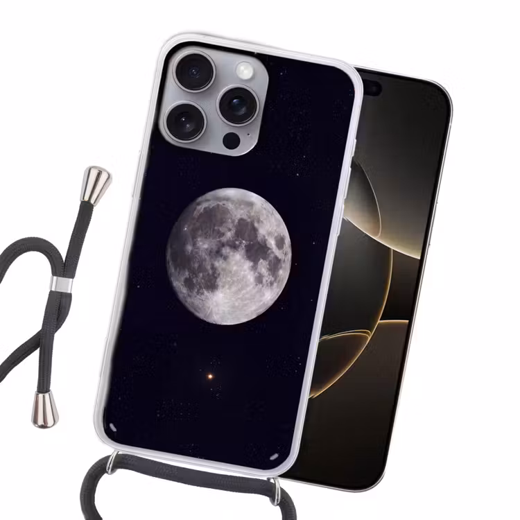 Handyhülle mit Band - Mond – Sterne – Weltraum - Maan - Sterren - Ruimte Hoesje iPhone 16 Pro Max met koord klein