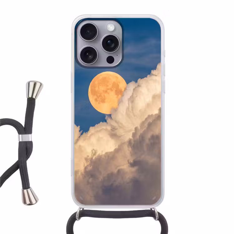 Maan - Wolken - Natuur - Oranje Hoesje iPhone 16 Pro Max met koord klein -3d