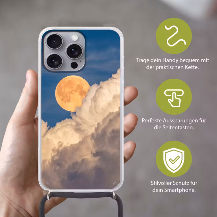 Maan - Wolken - Natuur - Oranje Hoesje iPhone 16 Pro Max met koord klein -sfeer2_DE