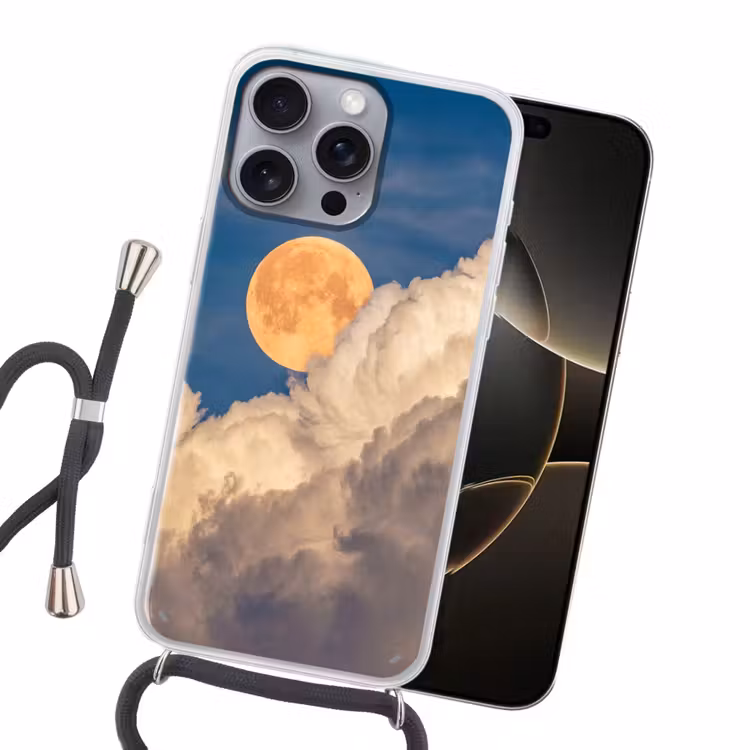 Maan - Wolken - Natuur - Oranje Hoesje iPhone 16 Pro Max met koord klein -sfeer1