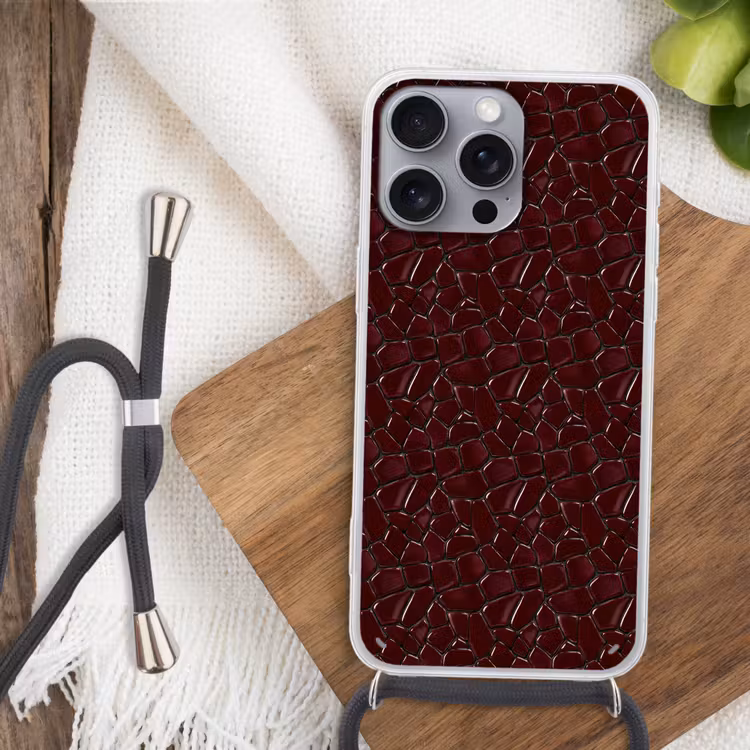 Mozaïek - Tegel - Bordeauxrood Hoesje iPhone 16 Pro Max met koord klein 804 -sfeer4