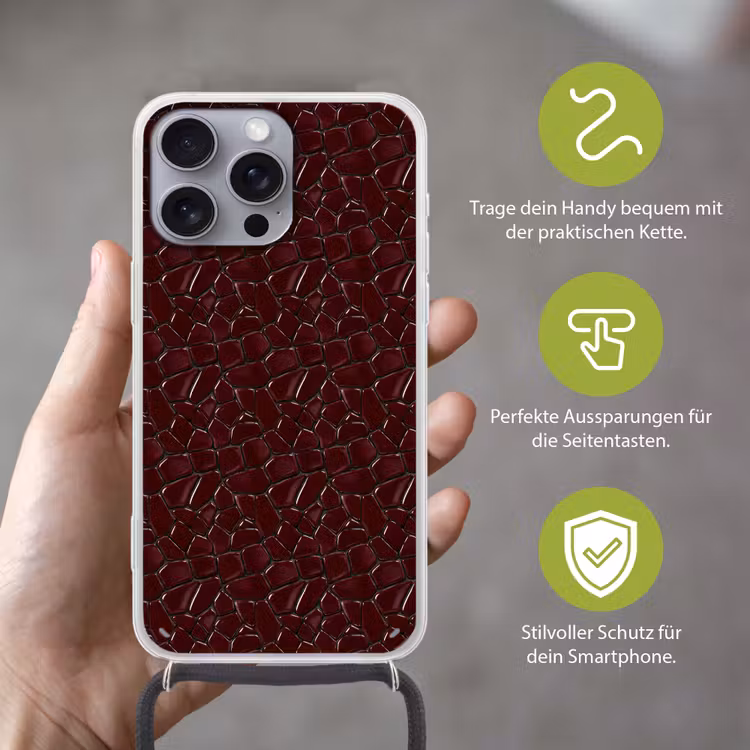 Mozaïek - Tegel - Bordeauxrood Hoesje iPhone 16 Pro Max met koord klein 804 -sfeer2_DE