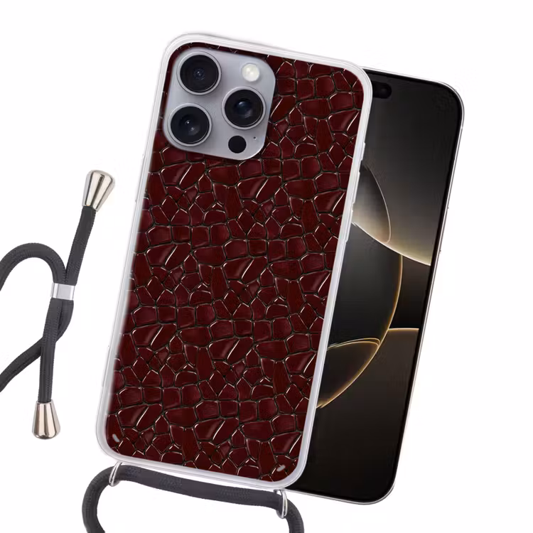 Mozaïek - Tegel - Bordeauxrood Hoesje iPhone 16 Pro Max met koord klein 804 -sfeer1
