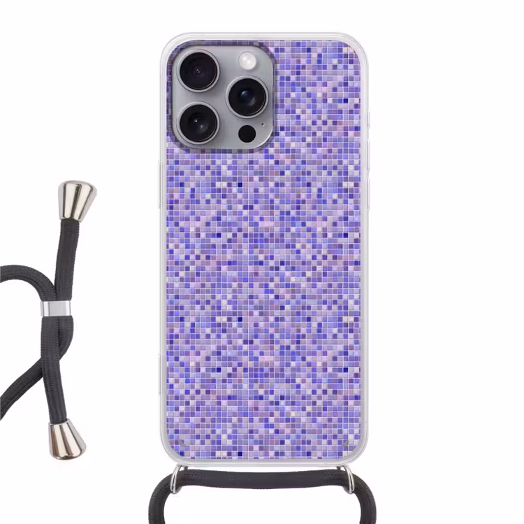 Mozaïek - Tegels - Lila - Amethist Hoesje iPhone 16 Pro Max met koord klein 804 -3d