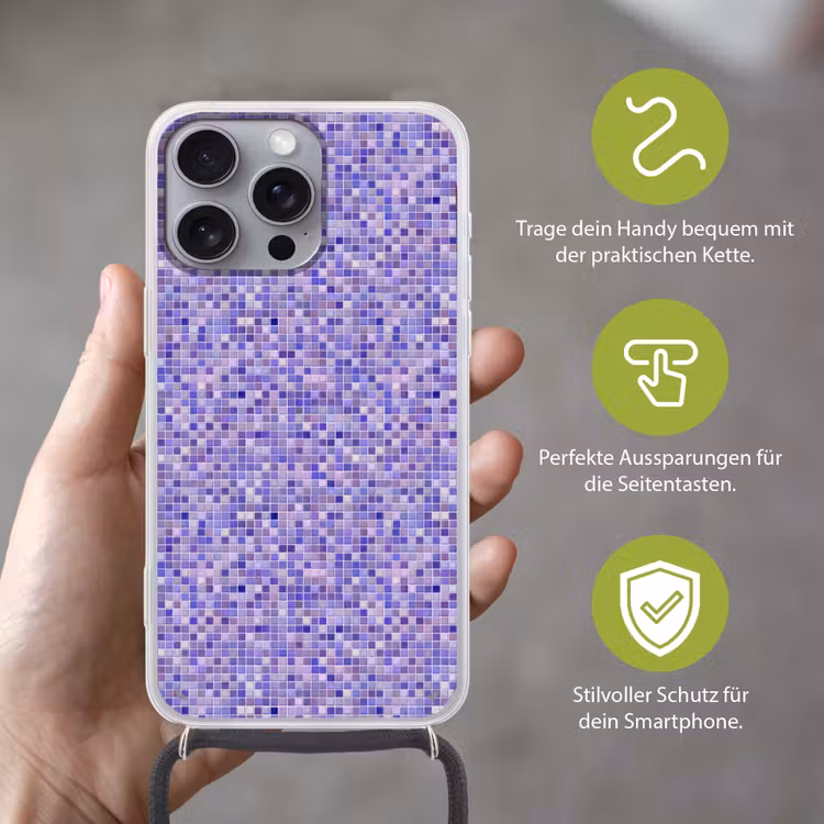 Mozaïek - Tegels - Lila - Amethist Hoesje iPhone 16 Pro Max met koord klein 804 -sfeer2_DE