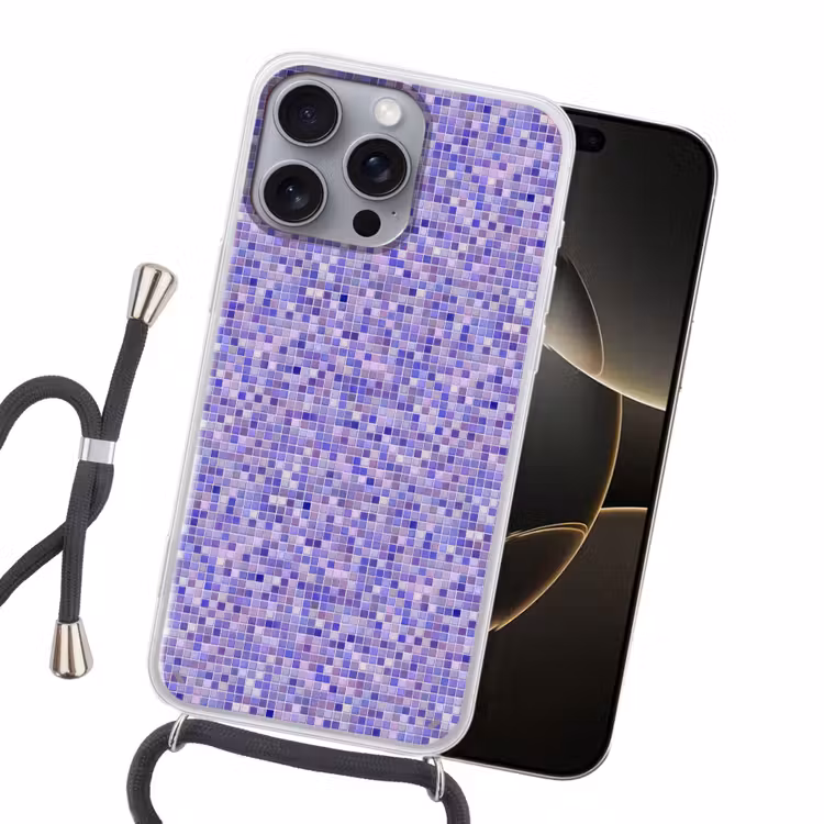 Mozaïek - Tegels - Lila - Amethist Hoesje iPhone 16 Pro Max met koord klein 804 -sfeer1