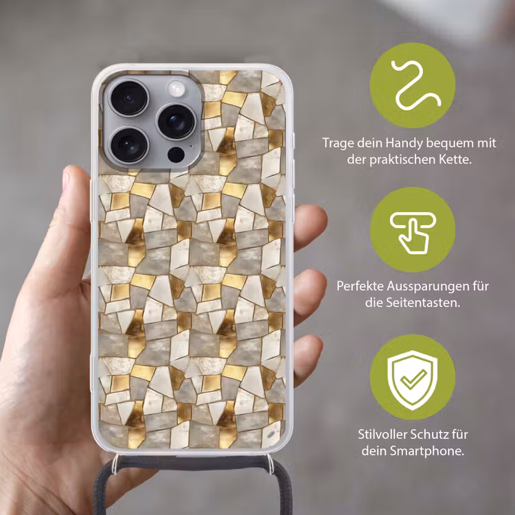 Mozaïek - Marmer - Goud Hoesje iPhone 16 Pro Max met koord klein 804 -sfeer2_DE