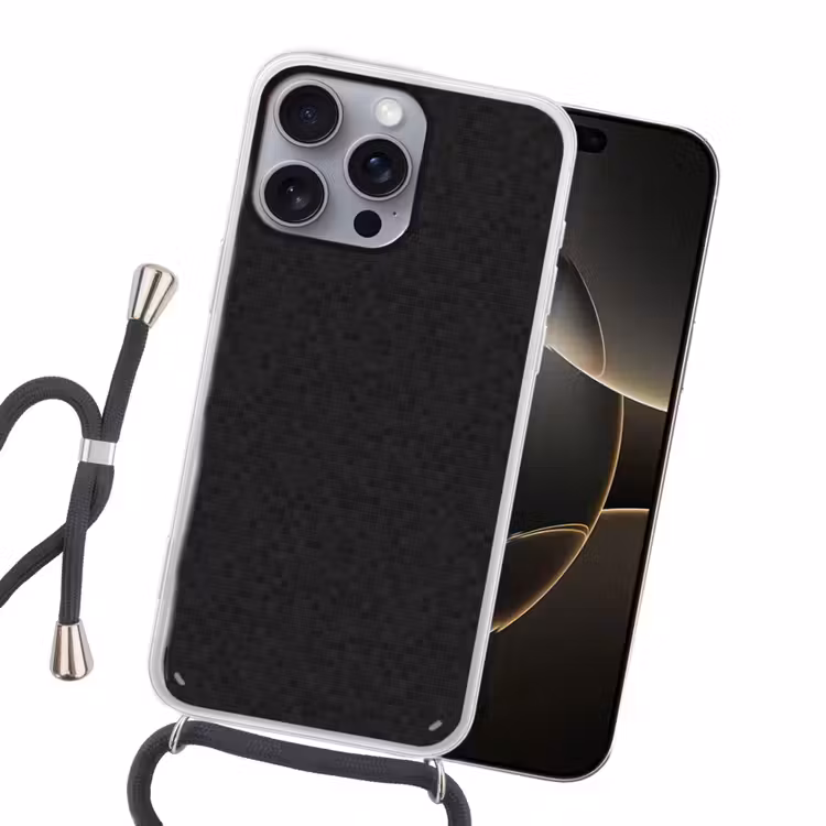 Mozaïek - Patroon - Antraciet - Zwart Hoesje iPhone 16 Pro Max met koord klein 804 -sfeer1