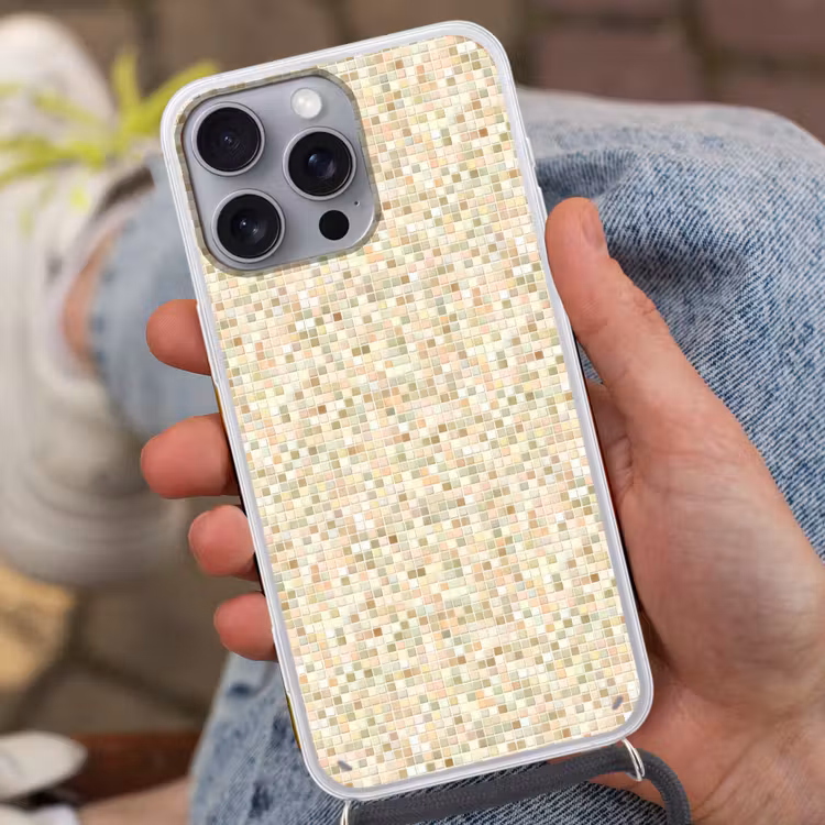 Mozaïek - Patroon - Beige Hoesje iPhone 16 Pro Max met koord klein 804 -sfeer3