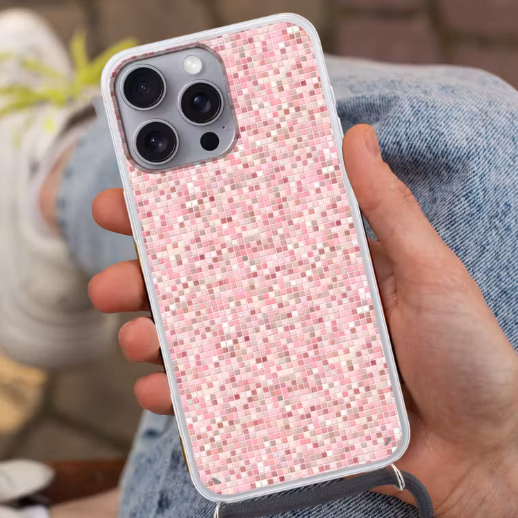 Mozaïek - Patroon - Roze Hoesje iPhone 16 Pro Max met koord klein 804 -sfeer3
