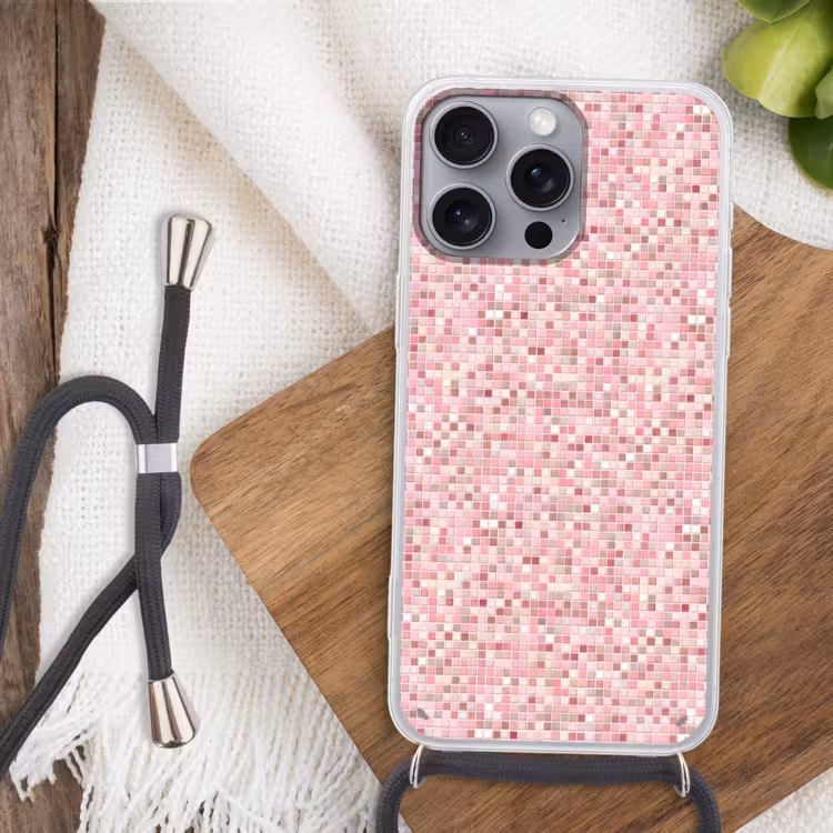 Mozaïek - Patroon - Roze Hoesje iPhone 16 Pro Max met koord klein 804 -sfeer4