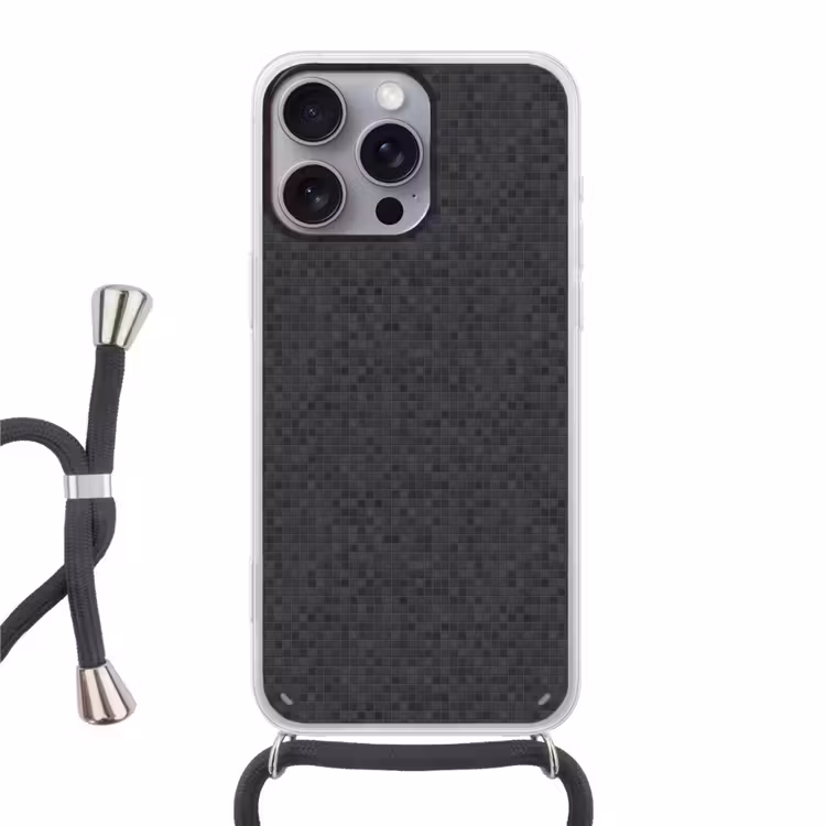 Mozaïek - Patroon - Zwart Hoesje iPhone 16 Pro Max met koord klein 804 -3d