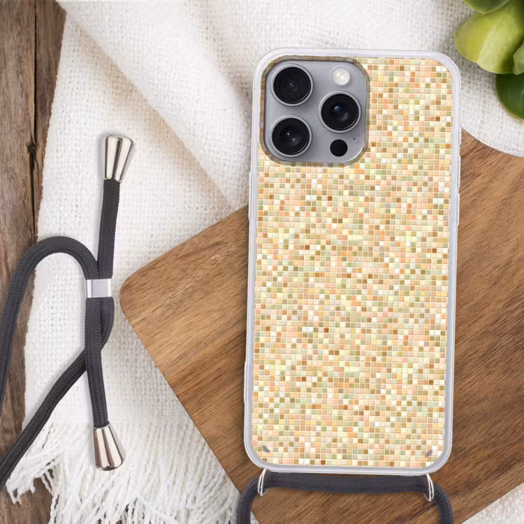 Mozaïek - Patroon - Terracotta Hoesje iPhone 16 Pro Max met koord klein 804 -sfeer4