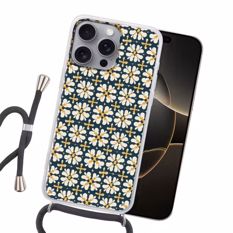 Motief - Tegel - Okergeel Hoesje iPhone 16 Pro Max met koord klein 804 -sfeer1