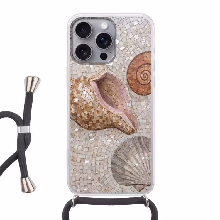 Schelp - Mozaïek - Zee - Beige - Modern Hoesje iPhone 16 Pro Max met koord klein -3d
