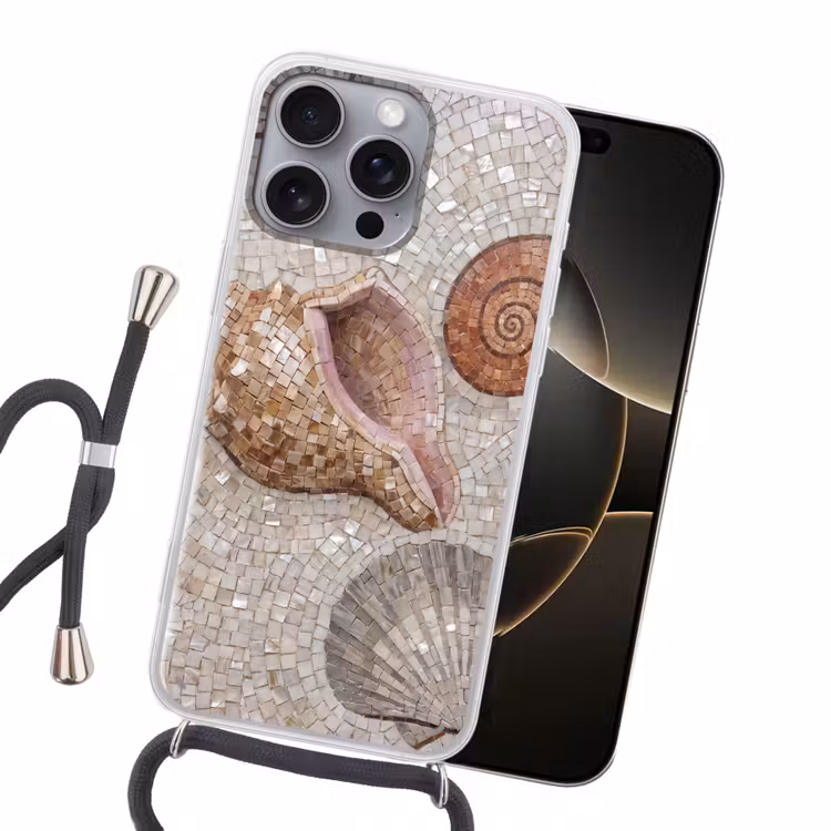 Schelp - Mozaïek - Zee - Beige - Modern Hoesje iPhone 16 Pro Max met koord klein -sfeer1