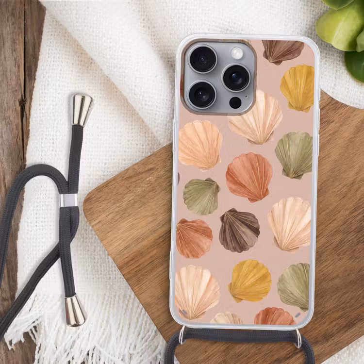 Schelp - Patroon - Zee - Aquarel - Aardetinten Hoesje iPhone 16 Pro Max met koord klein -sfeer4