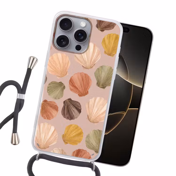 Schelp - Patroon - Zee - Aquarel - Aardetinten Hoesje iPhone 16 Pro Max met koord klein -sfeer1