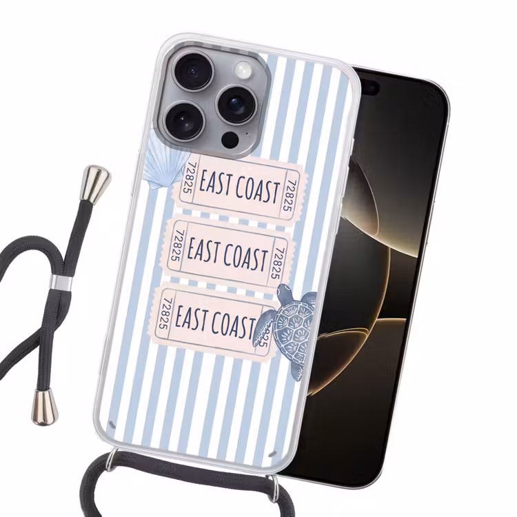 Schelp - Oceaan - Kust - Blauw - Illustratie Hoesje iPhone 16 Pro Max met koord klein -sfeer1