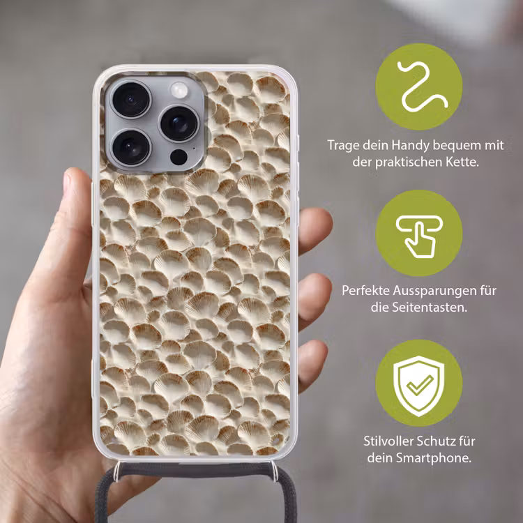 Schelpen - Waaiervorm - Wit Hoesje iPhone 16 Pro Max met koord klein 804 -sfeer2_DE