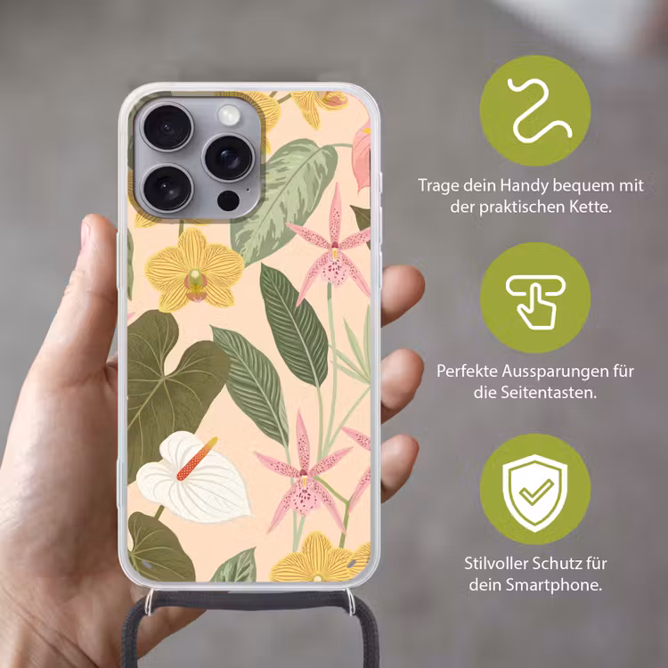Patroon - Bloemen - Kleurrijk Hoesje iPhone 16 Pro Max met koord klein -sfeer2_DE